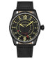 ფოტო #1 პროდუქტის Men's Quartz Black Genuine Leather Strap Watch 44mm