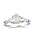 ფოტო #1 პროდუქტის Sorority Sister BFF Celtic Irish Friendship Promise Crown Heart White Created Opal Claddagh Ring .925 Sterling Silver October Birthstone