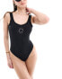 Фото #4 товара ASOS Weekend Collective scooped back swimsuit with embroidered logo in black rib