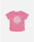 Girl Crinkle Jersey Top With Flower Applique Vichy Pink - Child