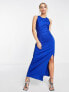 ONLY ruched maxi dress with side split in bright blue