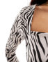 River Island long sleeve square neck body in black and white zebra print