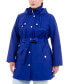 Фото #3 товара Plus Size Hooded Belted Zip-Front Raincoat