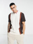 ASOS DESIGN relaxed polo shirt in burgundy colour block with retro collar