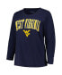Women's Navy West Virginia Mountaineers Plus Size Arch Over Logo Scoop Neck Long Sleeve T-Shirt