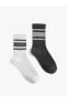 Фото #3 товара 2'li Kolej Soket Çorap Seti Şerit Detaylı