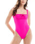 Фото #1 товара The Frolic omura lettuce edge ruched bust swimsuit in pink