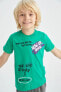 Erkek Çocuk Regular Fit Slogan Baskılı Bisiklet Yaka Kısa Kollu Pamuklu Tişört