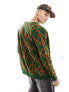 ASOS DESIGN relaxed knitted cardigan in green geometric design