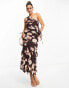 Фото #2 товара ASOS DESIGN one shoulder waterfall midi dress in smudge print