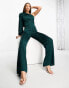 TFNC Tall satin one shoulder jumpsuit in forest green