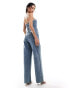 Фото #2 товара Missyempire bandeau denim jumpsuit in bleach wash