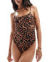 ASOS DESIGN Adrienne square neck skinny strap swimsuit in oversized animal Leoparden-Tierdruck, 44 - фото #4