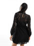 New Look puff sleeve lace mini dress in black