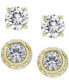 2-Pc. Set Lab Grown White Sapphire Solitaire & Halo Stud Earrings (3-3/8 ct. t.w.) in 14k Gold-Plated Sterling Silver