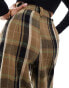 Noisy May Petite high waist wide leg trousers with pleat detail in khaki check Moosgrün, XXS - 2XS - фото #3