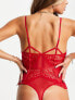 Фото #2 товара Hunkemoller Kiki plunge front lace and mesh detail bodysuit in red