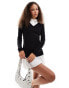 Lioness knit long sleeve mini dress with poplin shirt underlayer in black and white