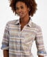 Фото #3 товара Women's Plaid Long-Sleeve Roll-Tab Shirt