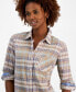 ფოტო #3 პროდუქტის Women's Plaid Long-Sleeve Roll-Tab Shirt