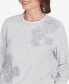 ფოტო #2 პროდუქტის Petite Classic Sherpa Floral Embroidered Top