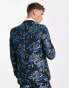 Twisted Tailor owsley suit jacket in black with teal and mint floral jacquard