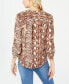 Ny Collection Women's Petite Animal Print Utility Shirt Brown PL