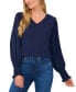 Women's Long-Sleeve Smocked-Cuff V-Neck Blouse