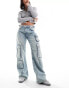 Фото #1 товара Bershka wide leg cargo jeans in light wash blue