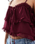 ASOS DESIGN chiffon ruffle cami top in oxblood Красный, S - EU 36-38 - фото #2