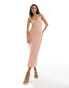 Pretty Lavish contrast trim satin slip midaxi dress in tan blush Hellbraun-Rosé/Butter, 40 - фото #4