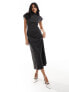 ASOS DESIGN high neck midi dress with capped sleeve & seam detail in charcoal 32 - фото #3