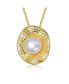 Фото #1 товара Sterling Silver 14K Gold Plated with Genuine Freshwater Pearl Hammered Pendant Necklace
