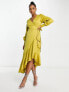 Фото #4 товара Style Cheat ruffle wrap midi dress in chartreuse