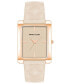 Women's Three Hand Quartz Rectangular Rose Gold-Tone Alloy and Ivory Genuine Leather Strap Watch, 32mm