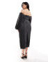 Фото #3 товара ASOS DESIGN Curve plisse overlay midi dress with open back detail in charcoal