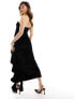 Фото #7 товара ASOS DESIGN velvet bandeau ruffle maxi dress in black