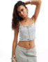 Monki co-ord denim crop top with front zip up in mid light beige dusty tint Бежевый, 2XS - EU 32 - фото #1