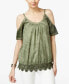 Marled Women's Sequin Cold Shoulder Top Green S