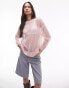 Topshop knitted sheer long line jumper in pink