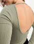 Фото #4 товара Cotton On boat neck backless long sleeve crop top in khaki