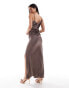 ASOS DESIGN draped satin maxi dress with twisted strap detail in mocha