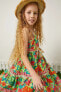 Фото #1 товара Kız Çocuk Çiçekli Midi Boy Askılı Kuşak Detaylı Fırfırlı Elbise 3SKG80228AW