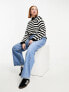 Threadbare Plus Kinsley high neck oversized jumper in monochrome stripe