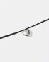 ASOS DESIGN ribbon choker with puff heart pendant in silver tone