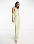 Фото #6 товара Miss Selfridge co-ord high waist straight leg trousers in green satin