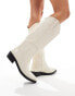 Public Desire Apollop Wide Fit western knee boots in cream croc