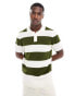 ASOS DESIGN short sleeve rugby polo in khaki stripe