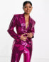 ASOS DESIGN sequin nipped waist suit blazer in pink