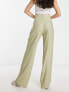 Фото #4 товара Stradivarius linen look wide leg trouser in khaki